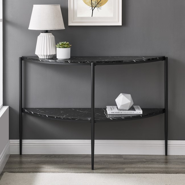 Black Marble Half Moon Console Table - Foster