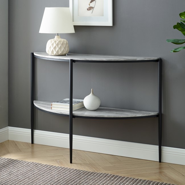 Grey Marble Half Moon Console Table - Foster