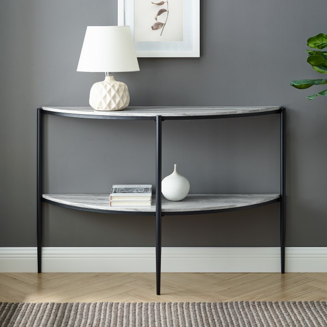 Grey Marble Half Moon Console Table - Foster