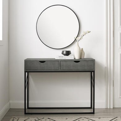 Grey Faux Reen Console Table With, Small Corner Console Table With Storage