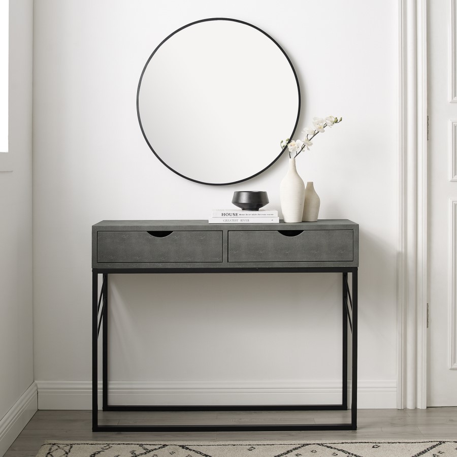 Grey Faux Shagreen Console Table with Storage - Foster