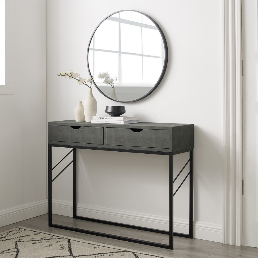 Grey Faux Shagreen Console Table with Storage - Foster