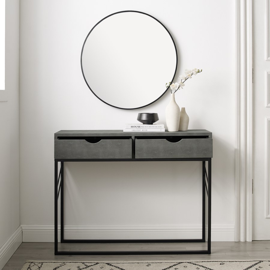 Grey Faux Shagreen Console Table with Storage - Foster
