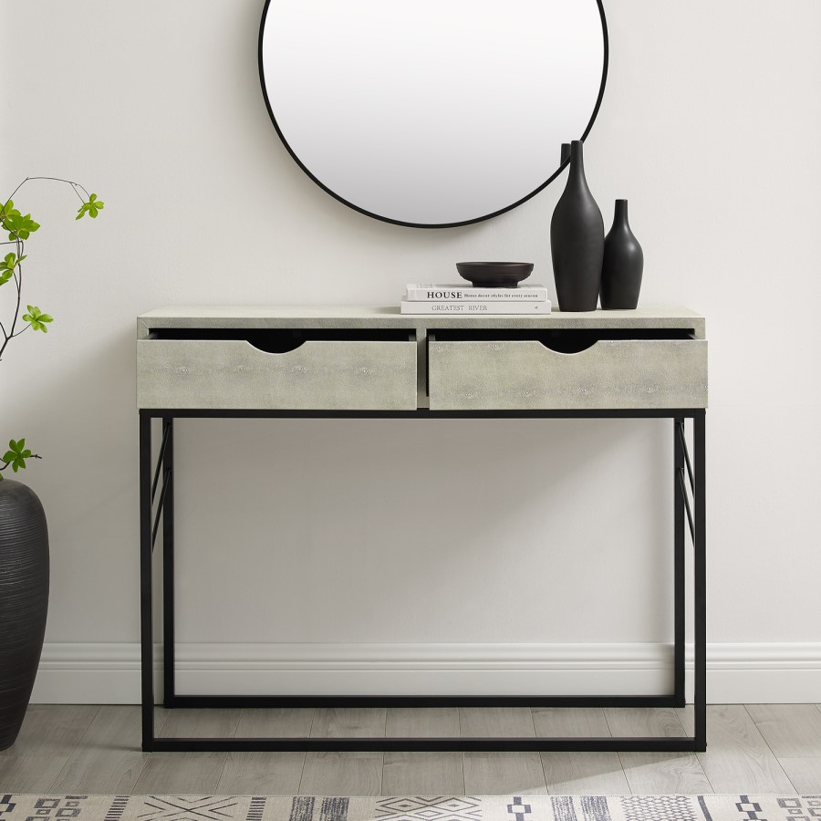 Off White Faux Shagreen Console Table with Storage - Foster