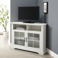 White and Glass Corner TV Unit with Storage - TVs up to 50" - Foster 