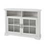 White and Glass Corner TV Unit with Storage - TVs up to 50" - Foster 