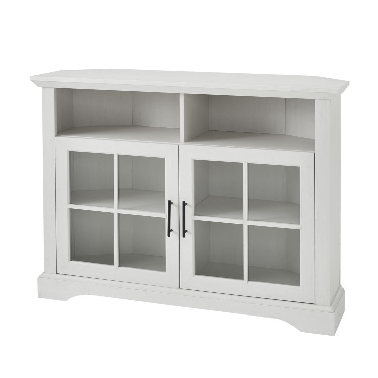 White and Glass Corner TV Unit with Storage - TVs up to 50" - Foster 