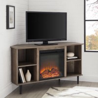 Grey Wood Corner TV Unit with Fireplace and Storage - TVs up to 55" - Foster