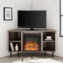 Grey Wood Corner TV Unit with Fireplace and Storage - TVs up to 55" - Foster