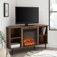 Dark Wood Corner TV Unit with Fireplace and Storage - TVs up to 55" - Foster