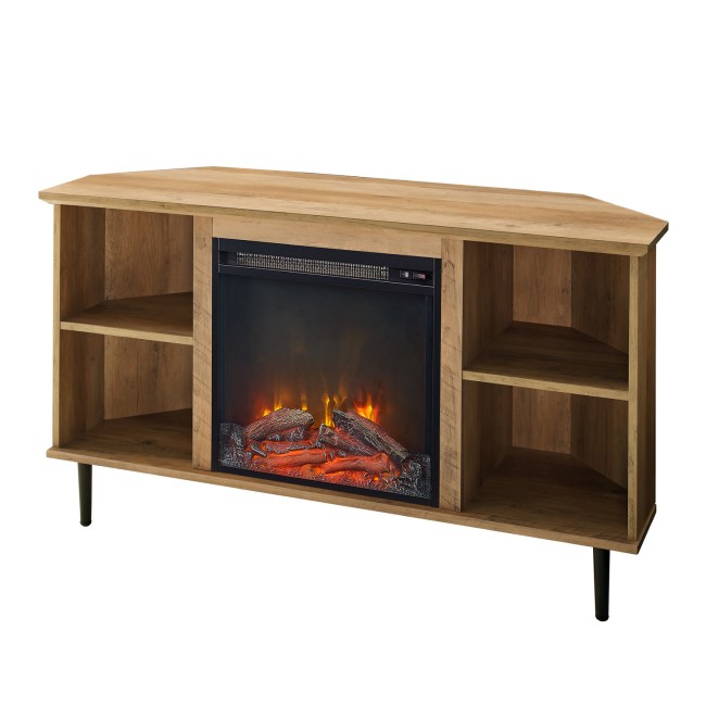 Dark Wood Corner TV Unit with Fireplace and Storage - TVs up to 55" - Foster