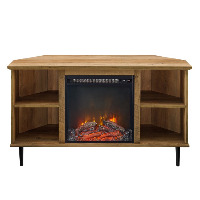 Dark Wood Corner TV Unit with Fireplace and Storage - TVs up to 55" - Foster