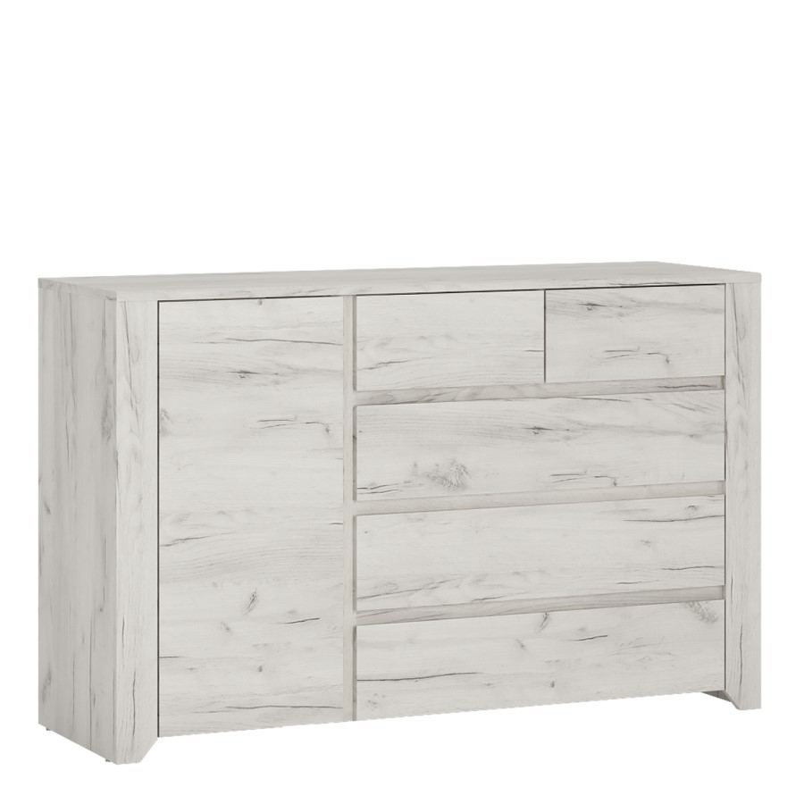 Angel 1 Door 5 Drawer Chest in White Oak