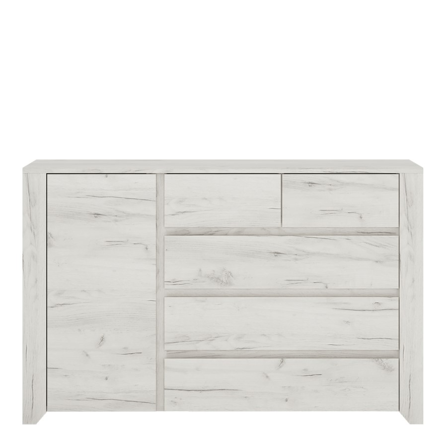 Angel 1 Door 5 Drawer Chest in White Oak