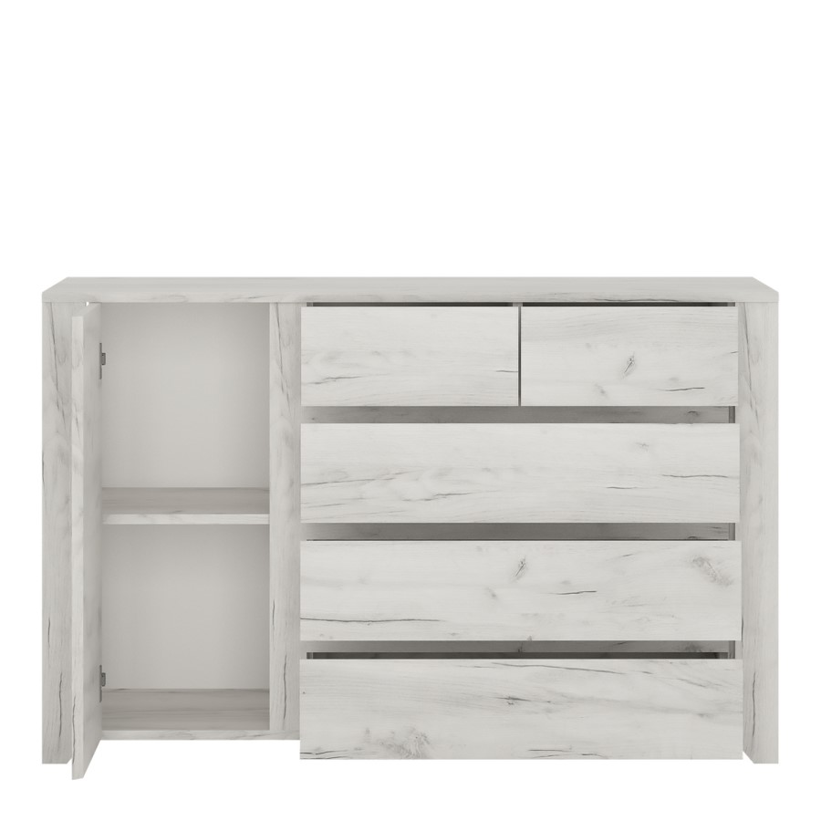 Angel 1 Door 5 Drawer Chest in White Oak
