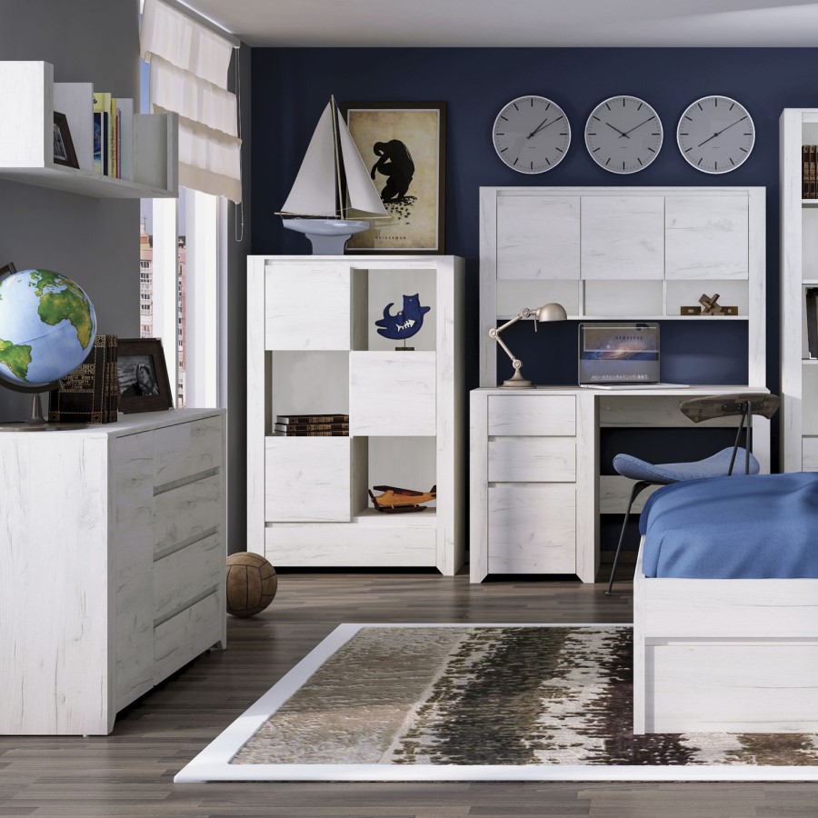 Angel 1 Door 5 Drawer Chest in White Oak