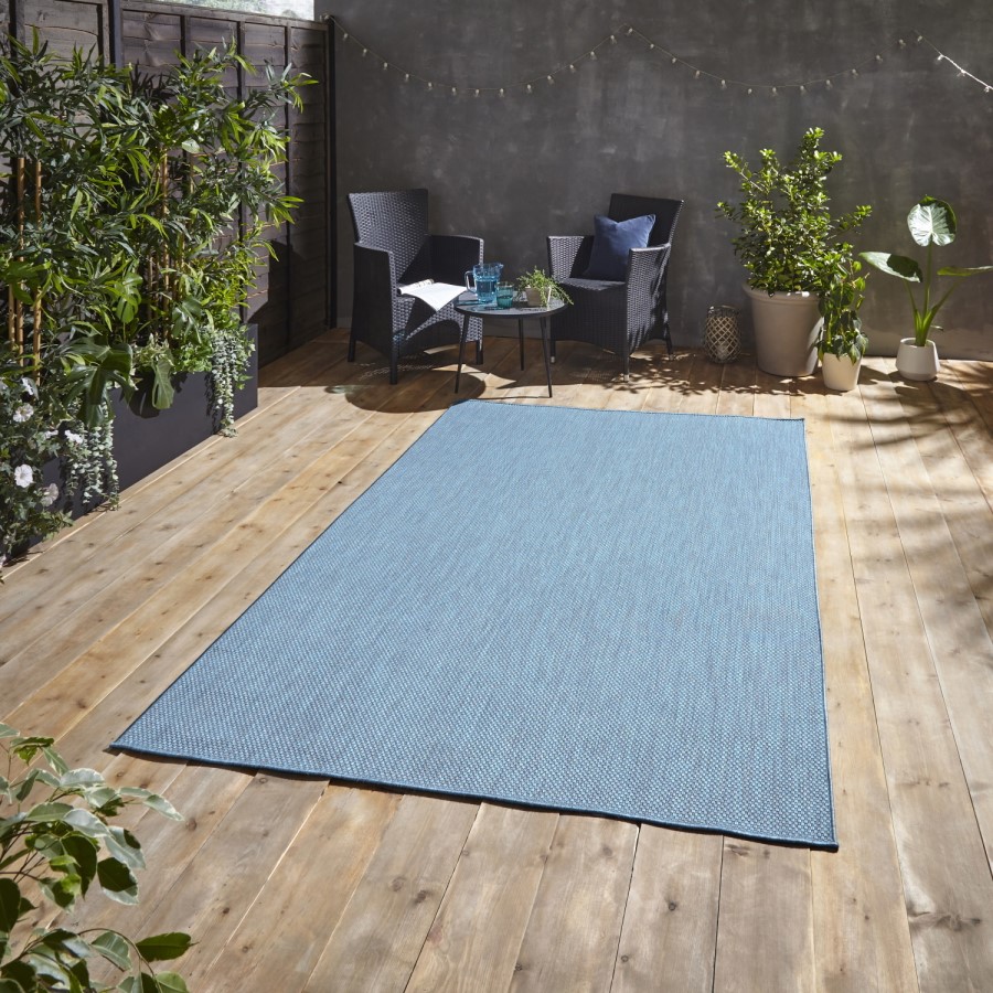 Large Blue Jute Indoor/Outdoor Rug - 160 x 230 