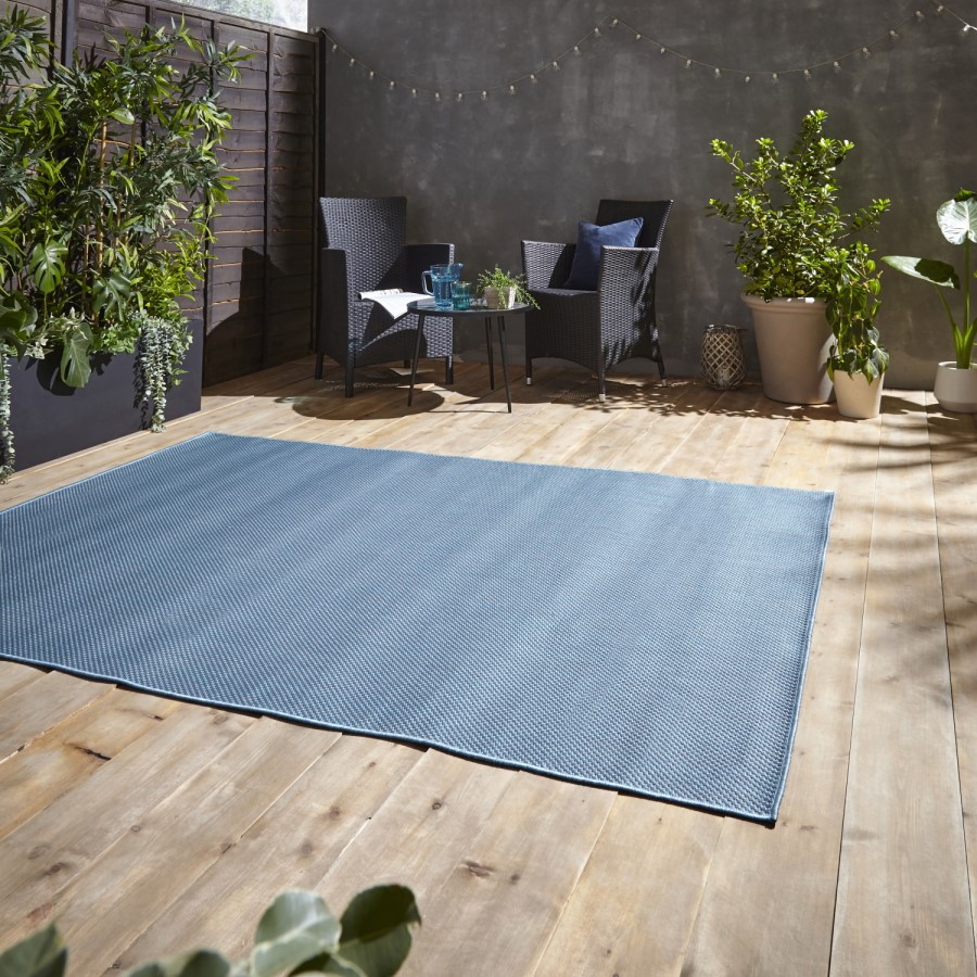 Large Blue Jute Indoor/Outdoor Rug - 160 x 230 