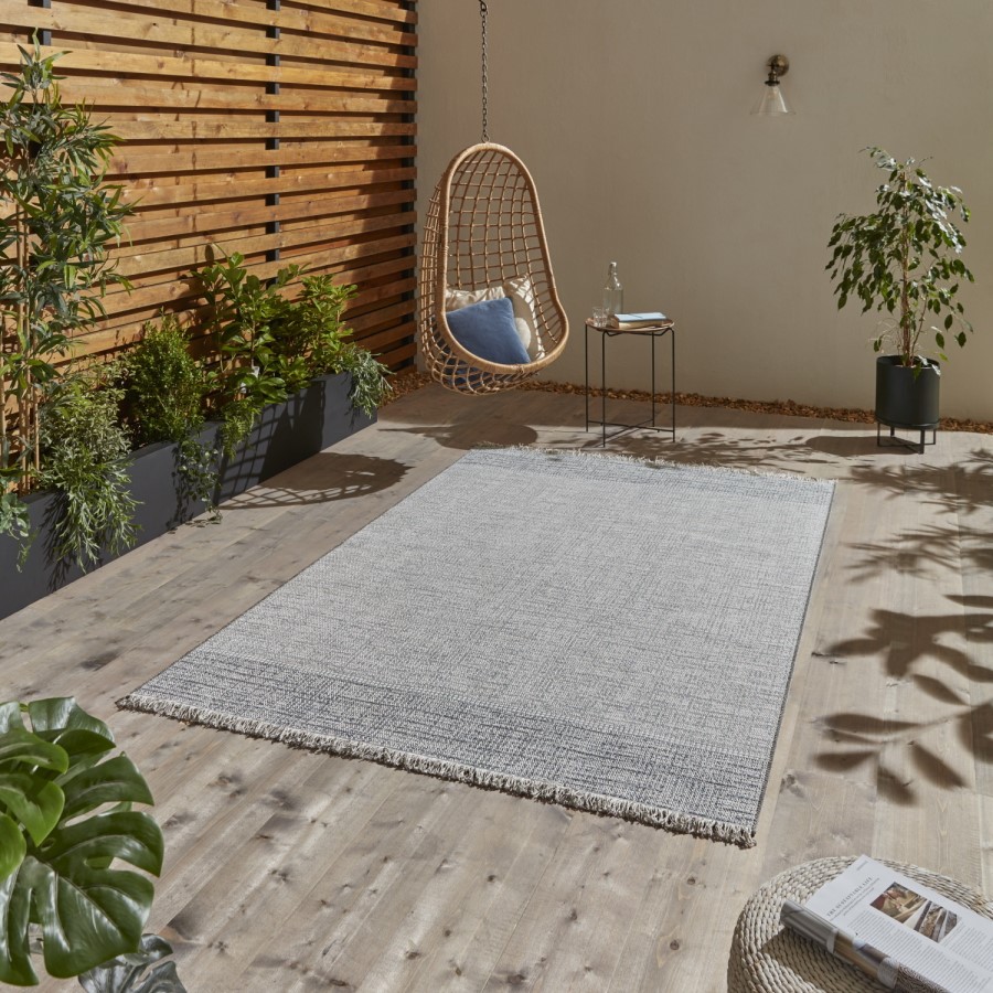 Large Blue Jute Indoor/Outdoor Rug - 160 x 220 