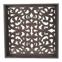 Grey Square Carved Wooden Tray 