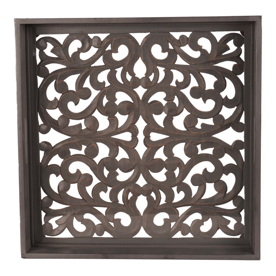 Grey Square Carved Wooden Tray 