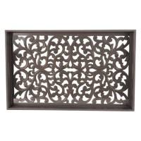 Large Grey Rectangle Carved Wooden Tray