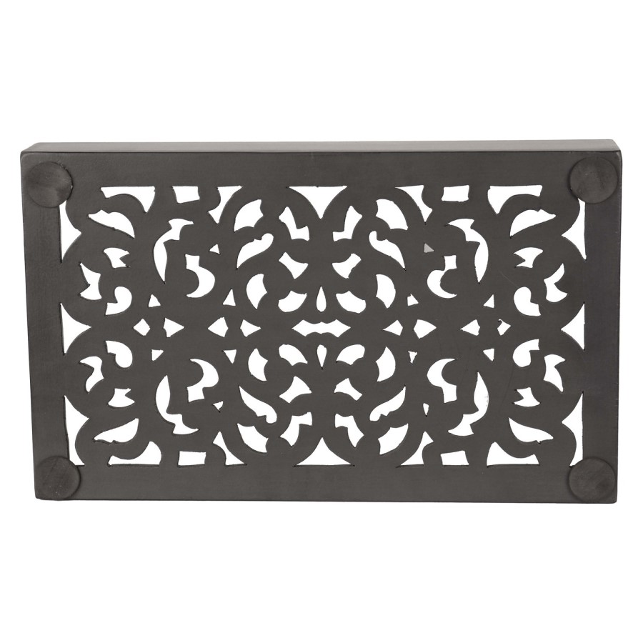 Rectangle Grey Carved Wooden Tray 