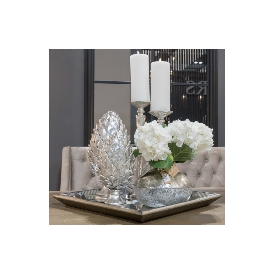 Small Square Mirrored Tray with Wooden Detailing 