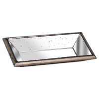 Long Mirrored Tray with Wooden Detailing 