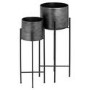 Two Grey Metallic Planters On Stands 