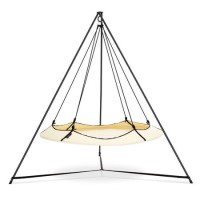 Hangout Pod Cream & Black Circular Hammock Bed with Stand