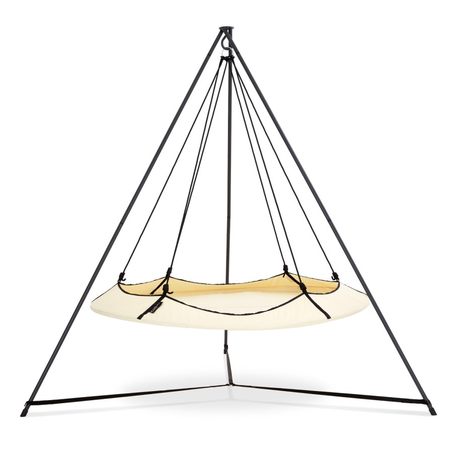 Hangout Pod Cream & Black Circular Hammock Bed with Stand