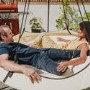 Hangout Pod Cream & Black Circular Hammock Bed with Stand