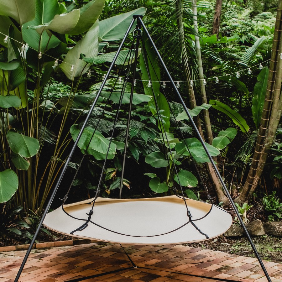 Hangout Pod Cream & Black Circular Hammock Bed with Stand