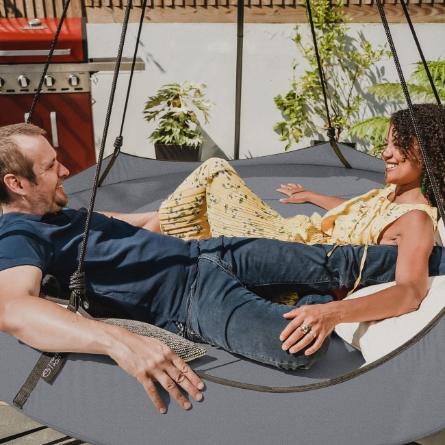 Hangout Pod Grey & Black Circular Hammock Bed with Stand