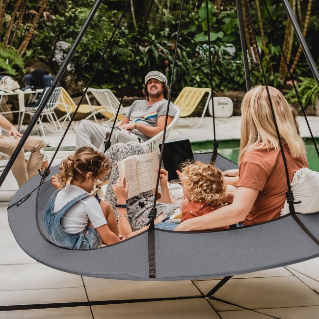 Hangout Pod Grey & Black Circular Hammock Bed with Stand