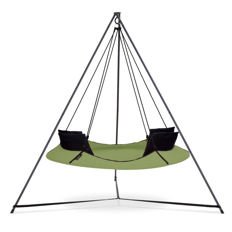 Hangout Pod Sage Green & Black Circular Hammock Bed with Stand