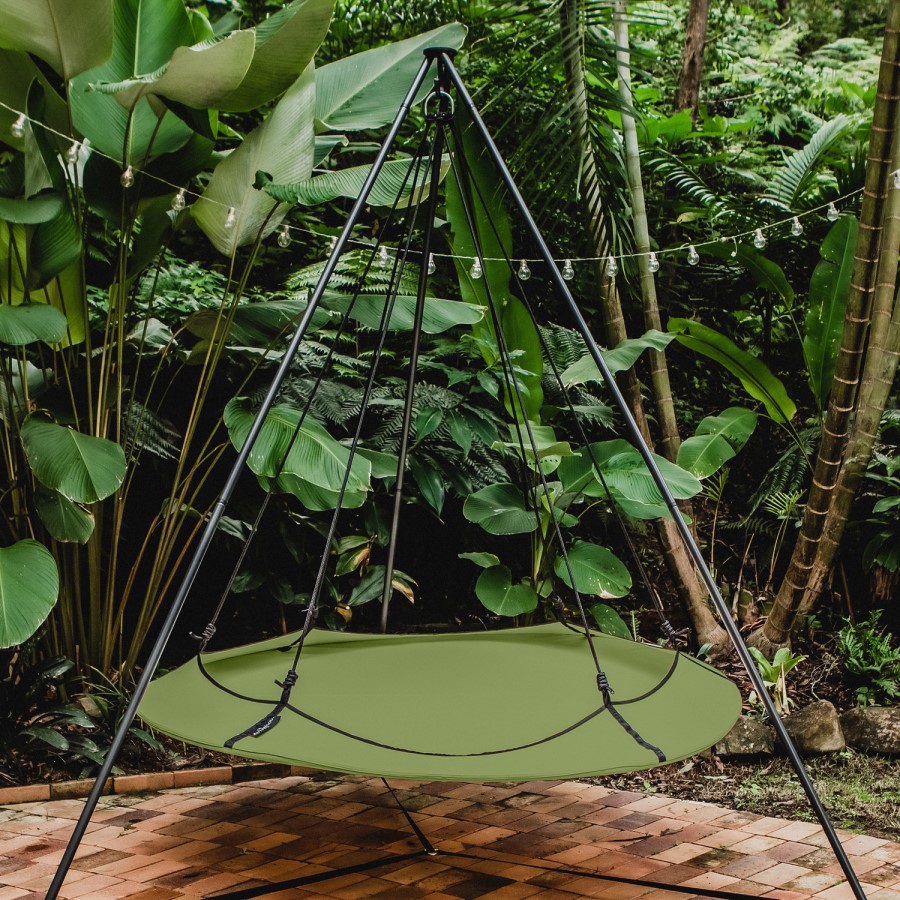 Hangout Pod Sage Green & Black Circular Hammock Bed with Stand