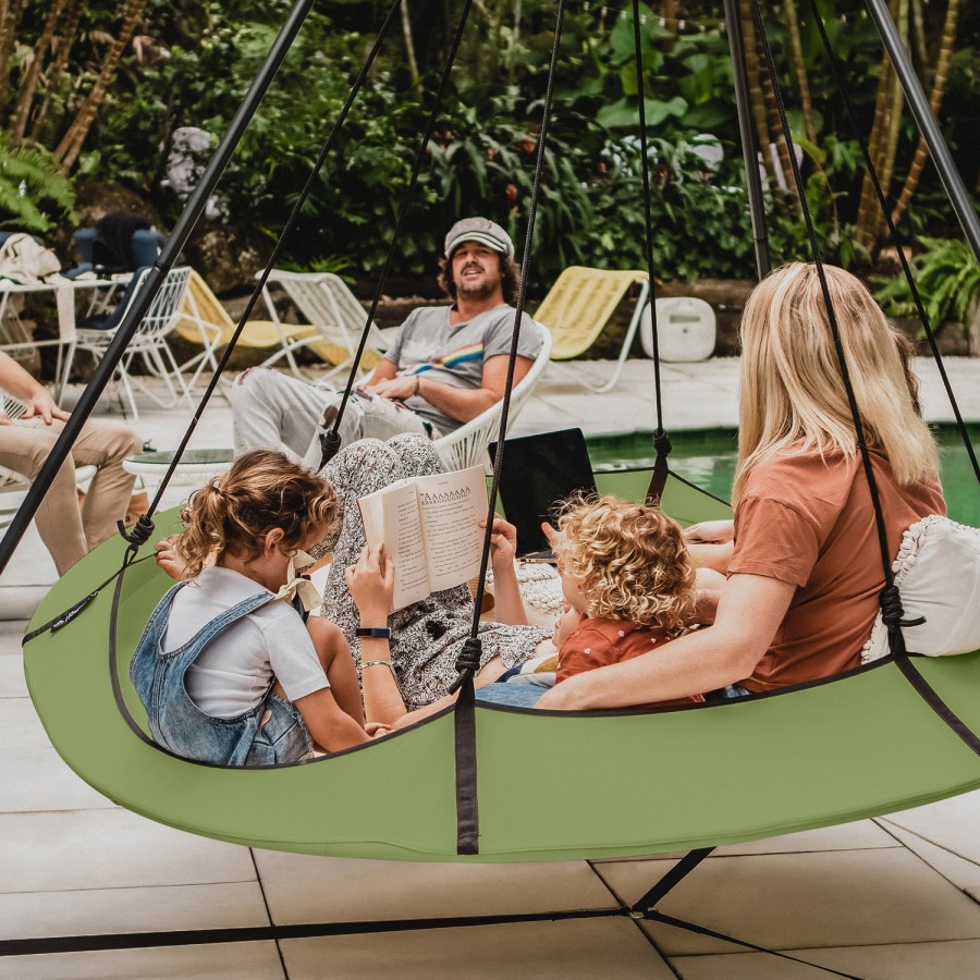 Hangout Pod Sage Green & Black Circular Hammock Bed with Stand