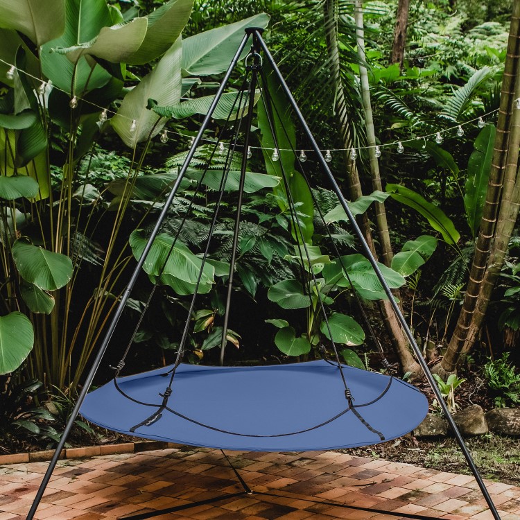 Hangout Pod Ink Blue & Black Circular Hammock Bed with Stand