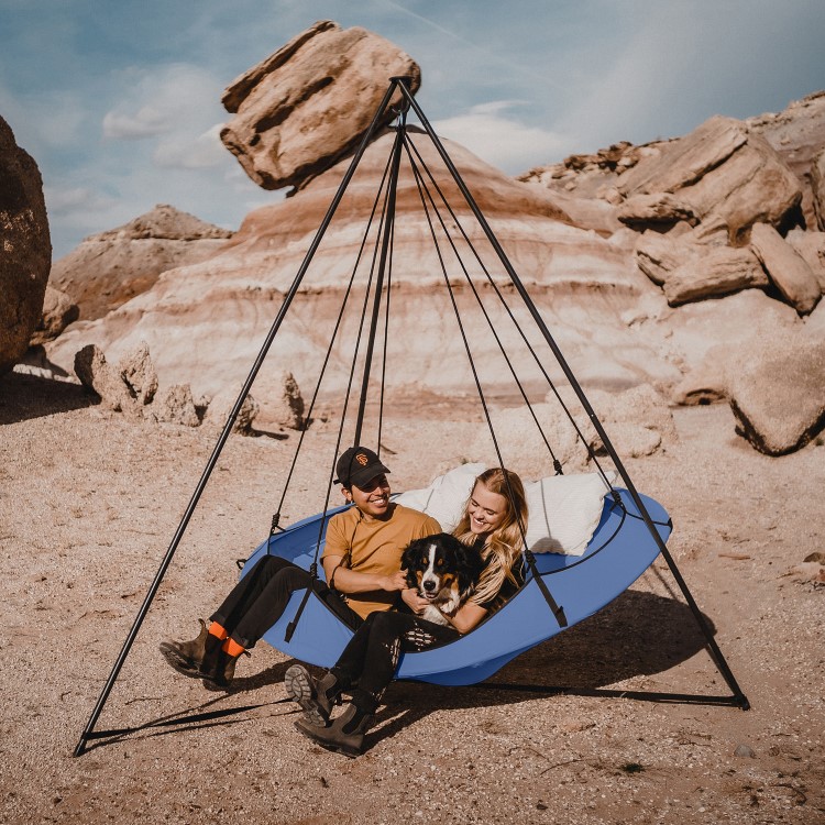 Hangout Pod Ink Blue & Black Circular Hammock Bed with Stand