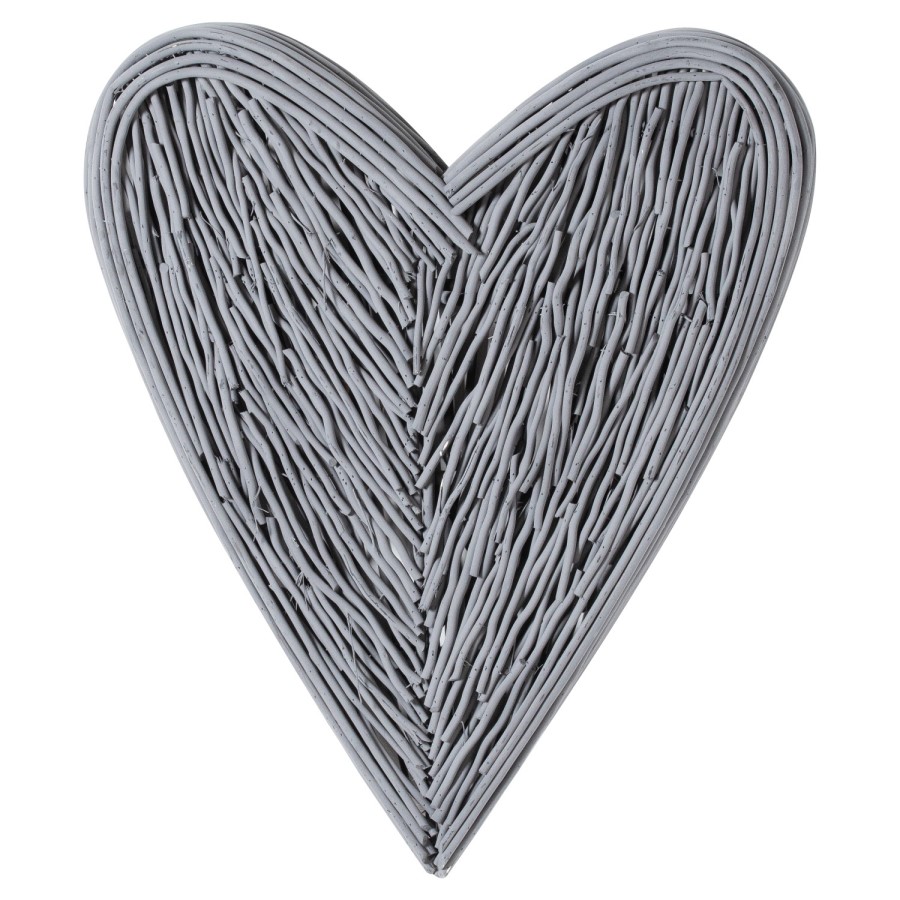 Grey Wall Hanging Wicker Heart 