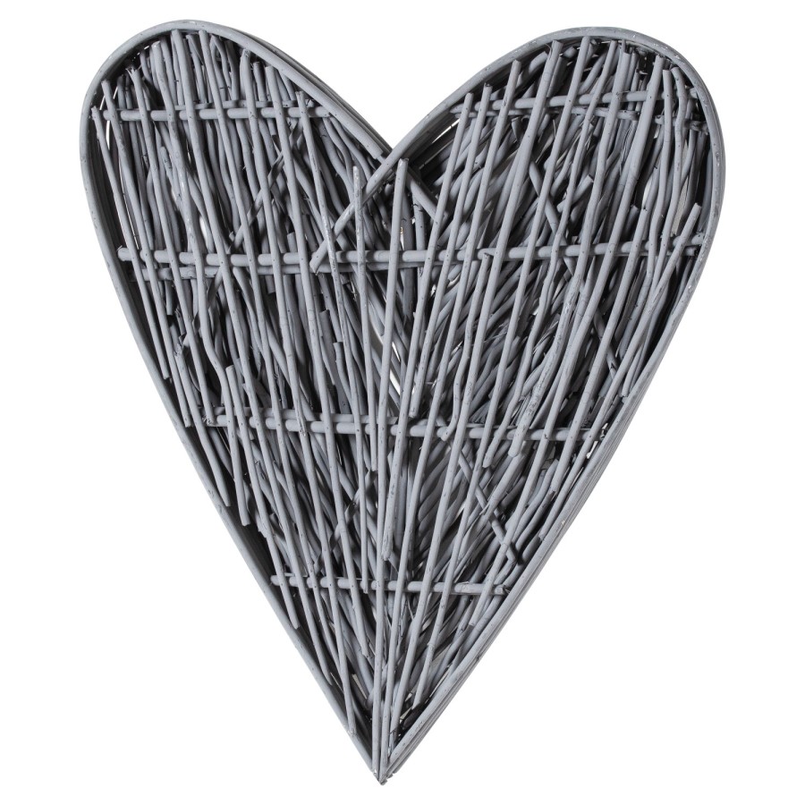 Grey Wall Hanging Wicker Heart 