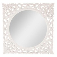 Large White Wall Mirror with Carved Wood Frame 