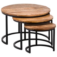 Round Wood Nest of 3 Tables 