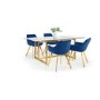 Glass Top Dining Table with 4 Navy Velvet Dining Chairs - Lorenzo