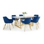 Large Glass Top Dining Table with 6 Navy Velvet Tub Dining Chairs - Lorenzo