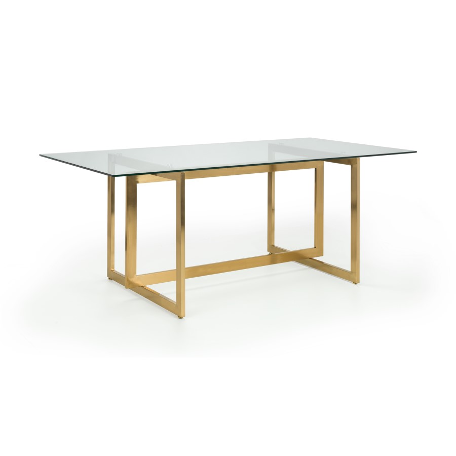 Large Glass Top Dining Table with 6 Navy Velvet Tub Dining Chairs - Lorenzo