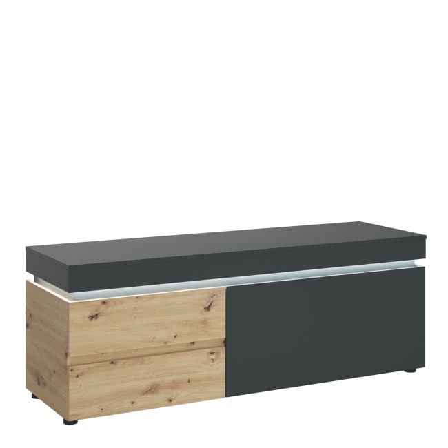 Dark Grey and Oak TV Unit with Storage & LEDs - Luci