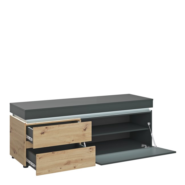 Dark Grey and Oak TV Unit with Storage & LEDs - Luci